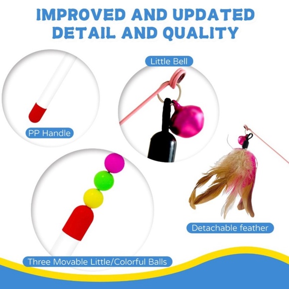 Brand New Cat Feather Interactive Toy Set with 3 Replacements and 1 Wand - Picture 7 of 8